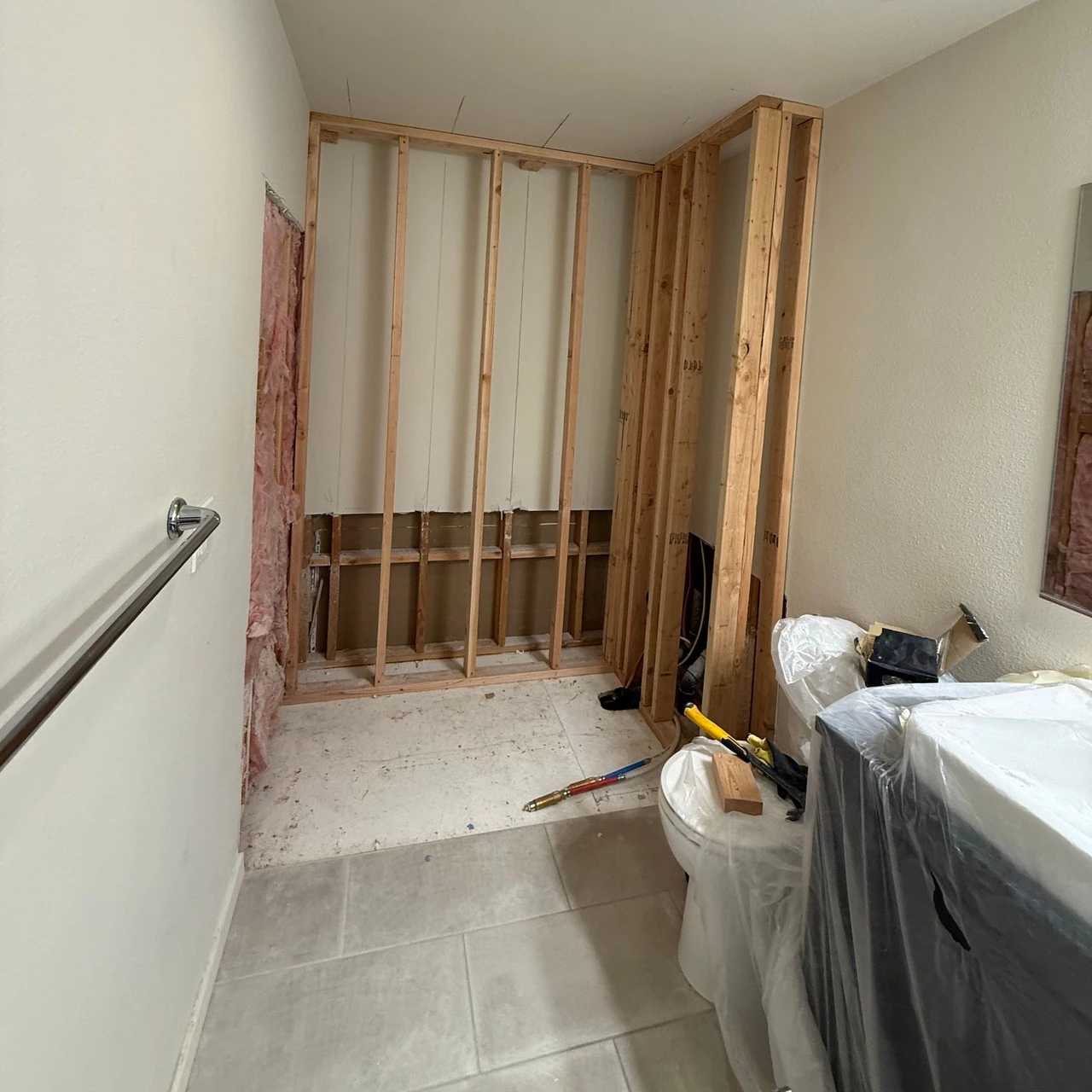 Framing installed to get it ready for a shower installation