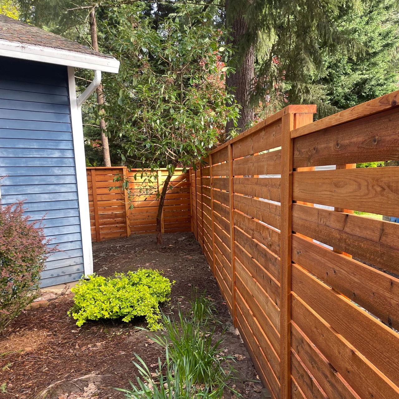 Slatted fence on the edge of a property