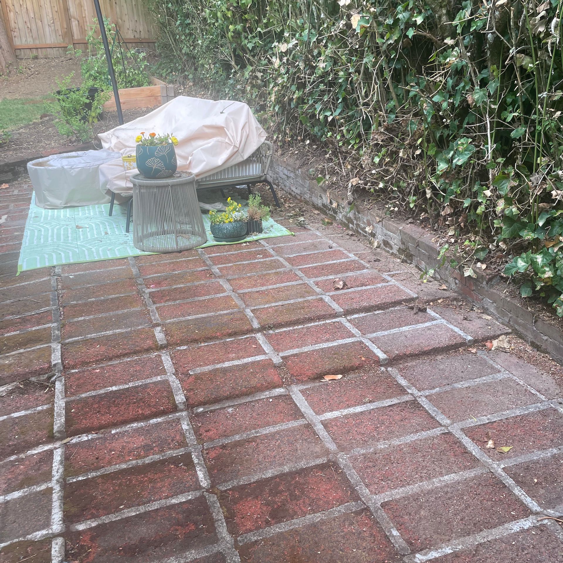 old worn out paver patio